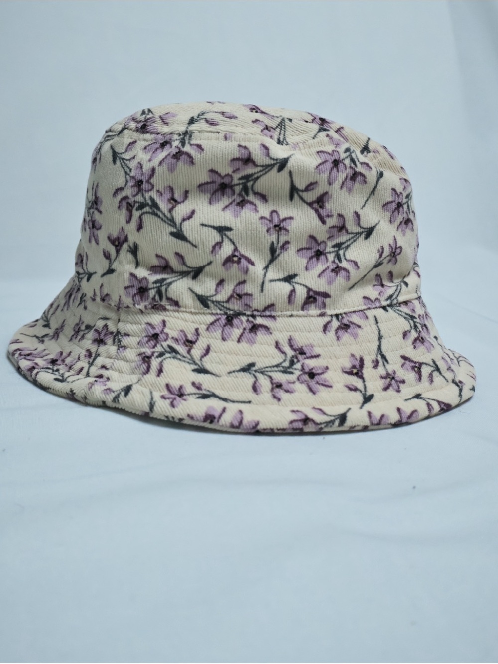 Ava and Ever Floral Bucket Hat - Cream with Purple Flowers